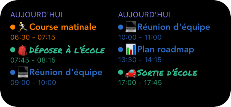 Widget liste d’événements