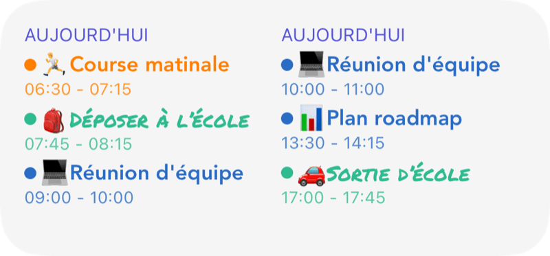Widget liste d’événements