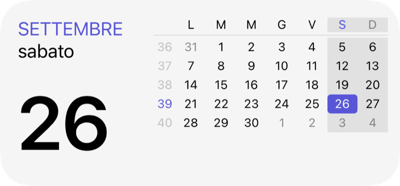 Widget data + mese