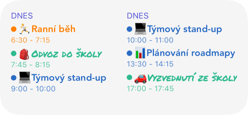 Widget se seznamem událostí