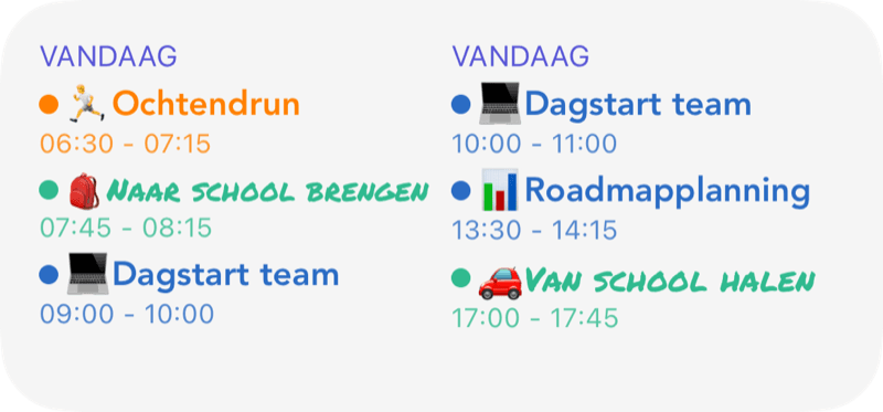 Widget met activiteitenlijst