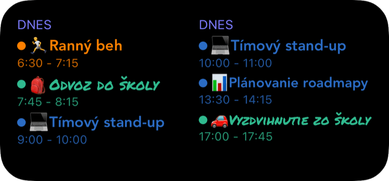 Widget so zoznamom udalostí