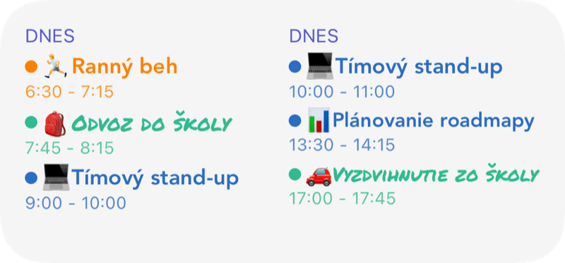 Widget so zoznamom udalostí