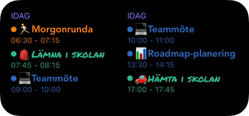 Händelselista-widget