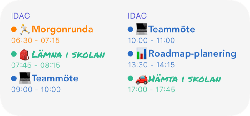 Händelselista-widget